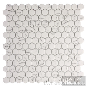 Tuile hexagonale en mosaïque de verre aspect marbre